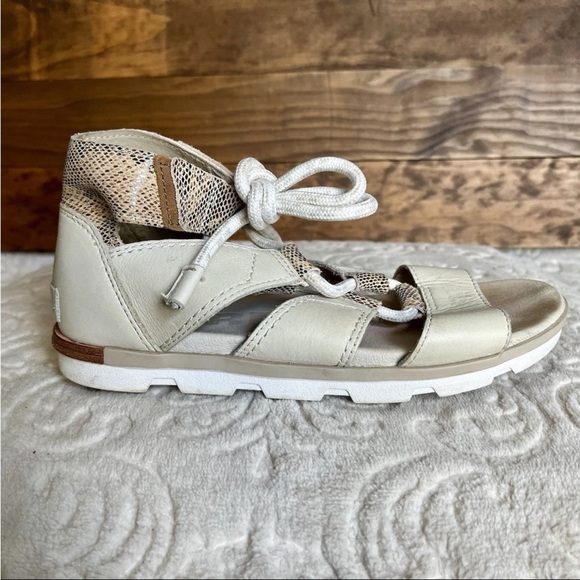 Sorel Torpeda Bungee Ankle Tie Leather Gladiator Sandals Sz 8.5 Off White READ - Picture 6 of 14